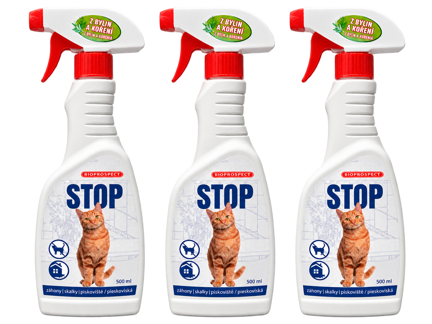 SADA STOP KOČKÁM - pachový odpuzovač koček 3x 500 ml.
