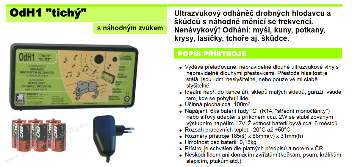 OdH1 tichý - ultrazvukový odpuzovač myší a kun