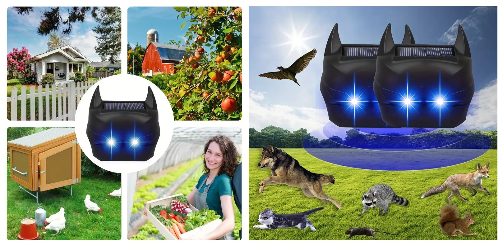 Sada 2 kusů vodotěsných solárních odpuzovačů zvěře s modrými LED záblesky