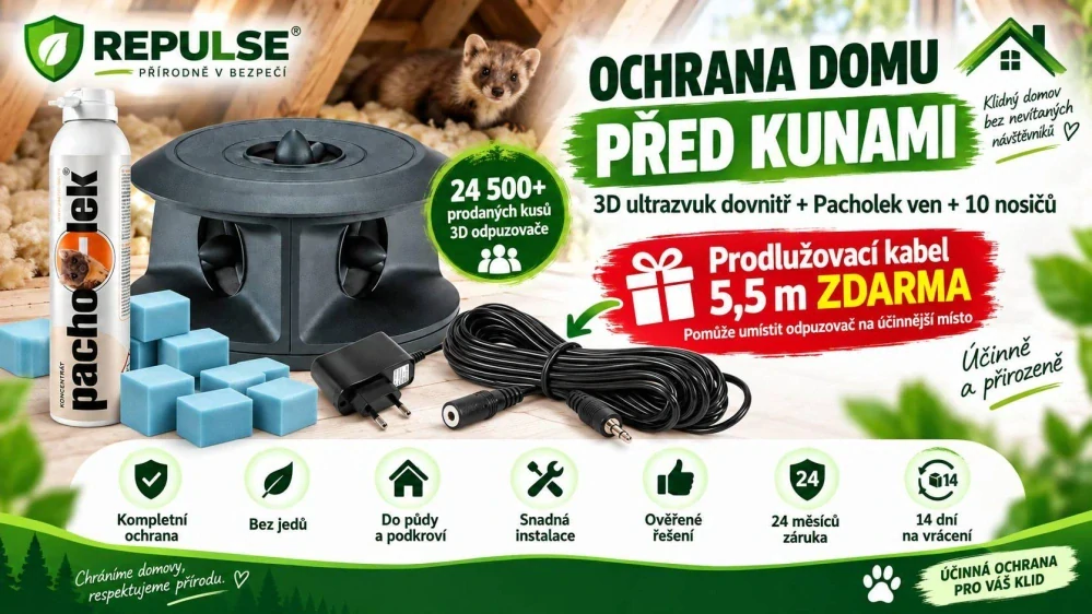 Dvojitá ochrana proti kunám – 3D odpuzovač dovnitř + Pacholek ven