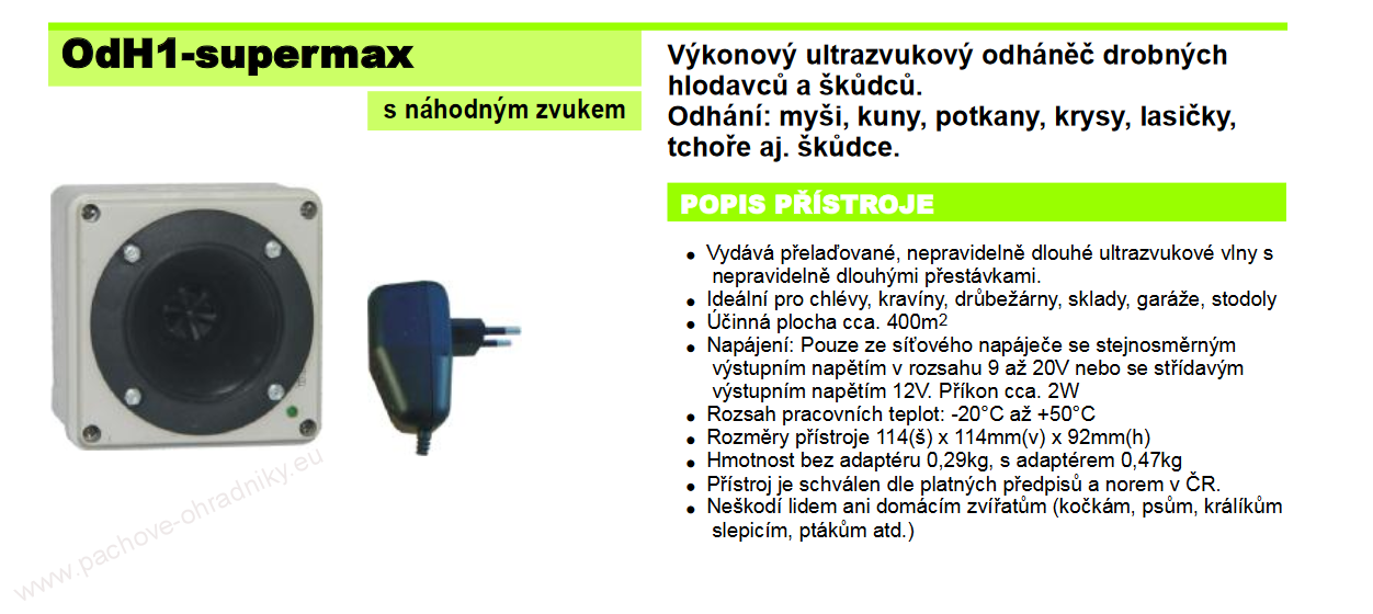Ultrazvukový odpuzovač myší a kun OdH1 supermax