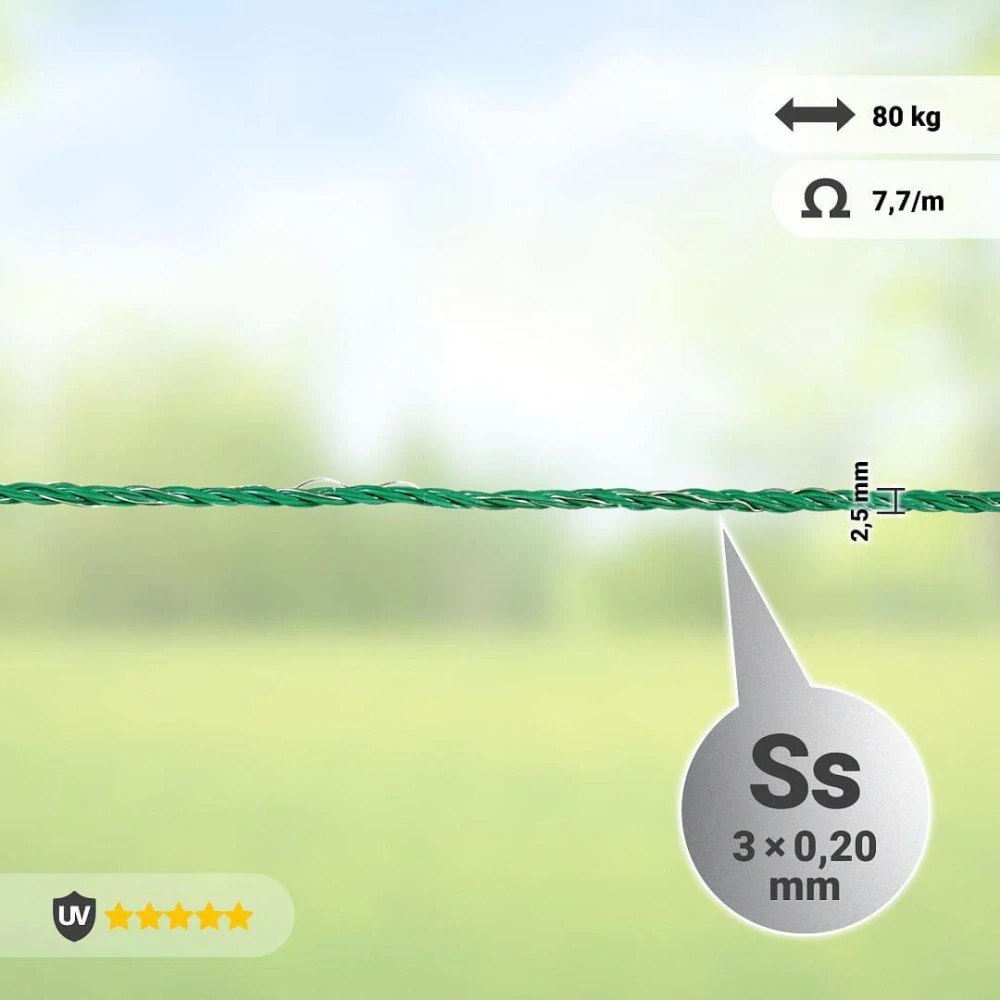 Lanko pro elektrický ohradník, průměr 2,5 mm, zelené, délka 100 m