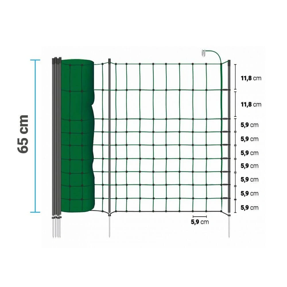 Elektrická ohradníková síť pro psy, králíky a kočky, výška 65 cm, délka 50 m, 1 hrot