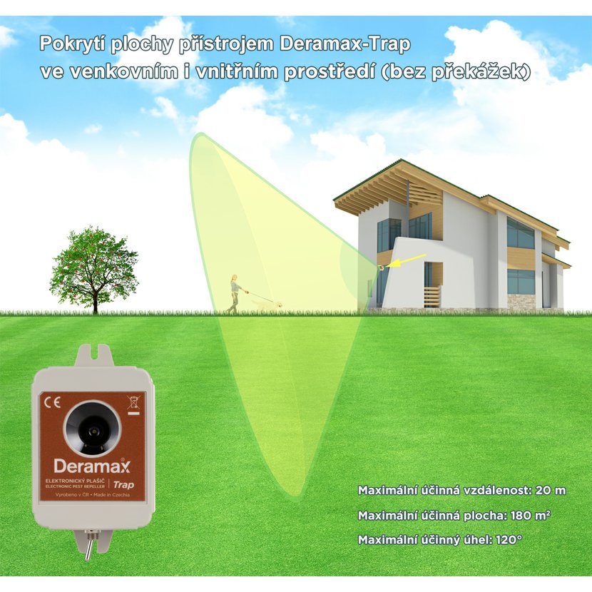 Deramax TRAP – odpuzovač koček, psů a divoké zvěře (dosah až 180 m²)