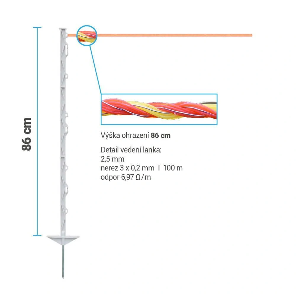 Set elektrického ohradníku pro psy, kočky, kuny - síťový zdroj - lanko 100 m