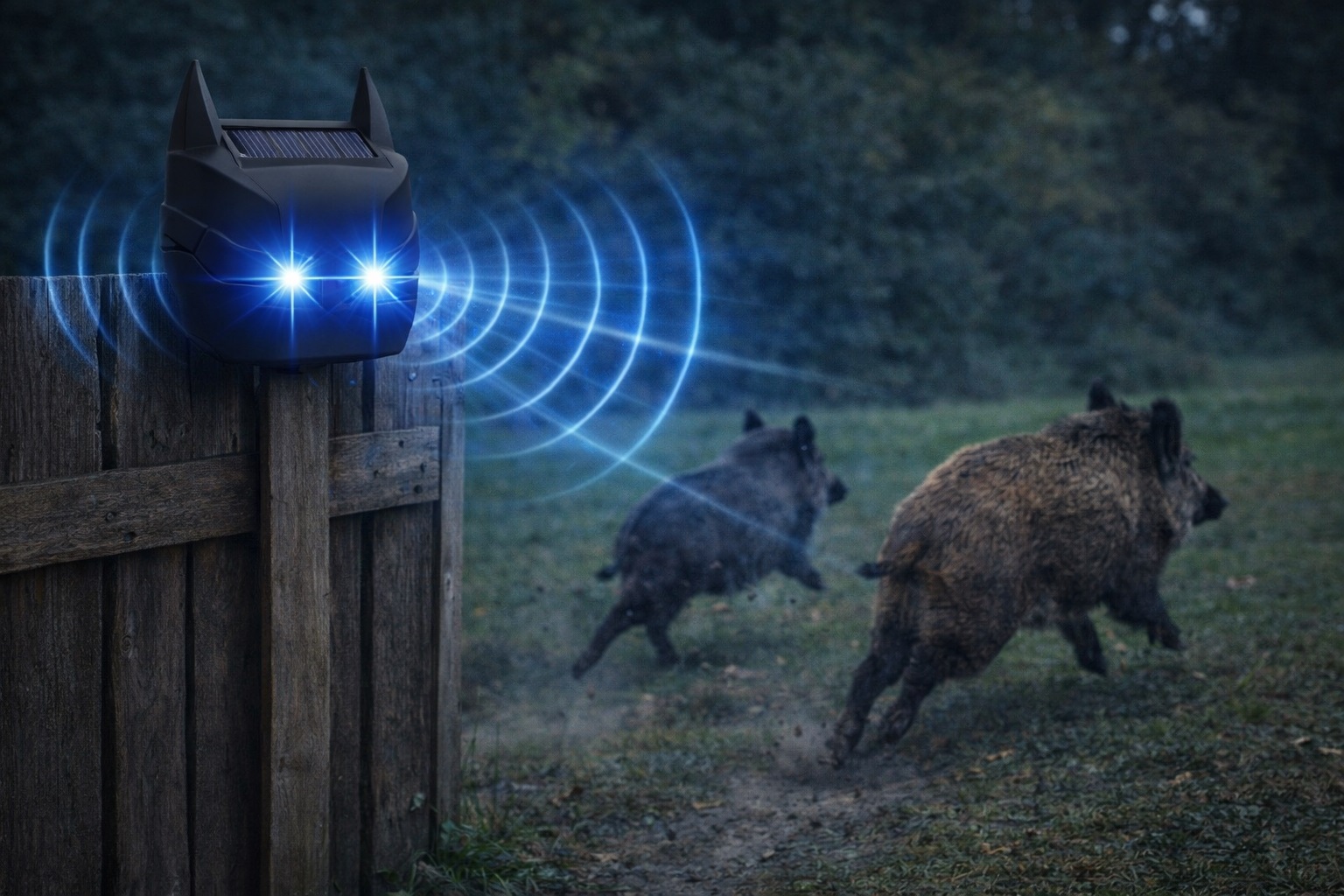 Sada 2 kusů vodotěsných solárních odpuzovačů zvěře s modrými LED záblesky