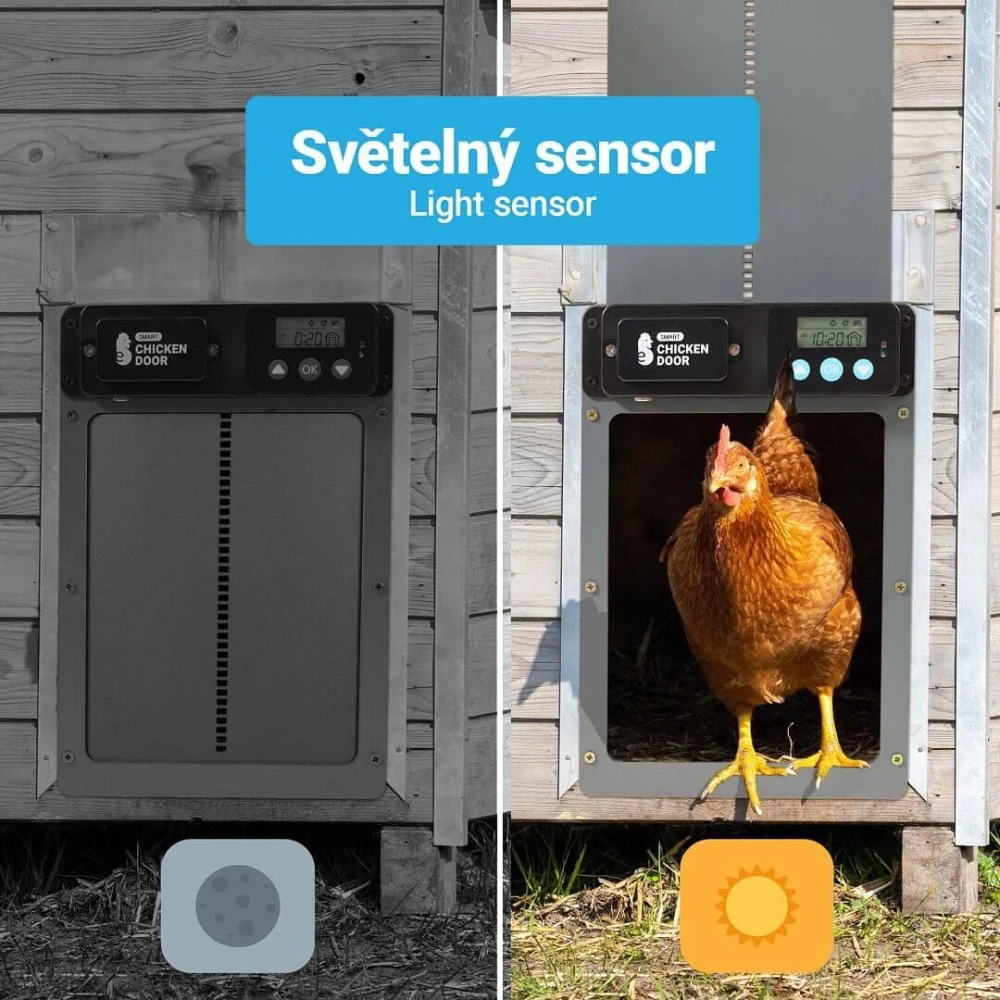 Automatická dvířka do kurníku, s bateriemi AA
